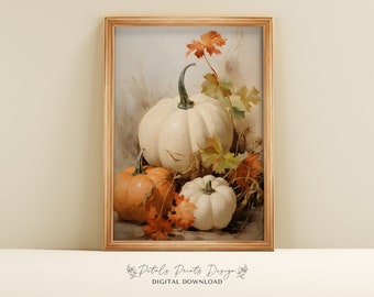 Pumpkin Still Life Painting: Rustic Vintage Fall Art (Digital Download)