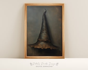 Vintage Witch Hat Painting: Rustic Halloween Decor (Digital Download)