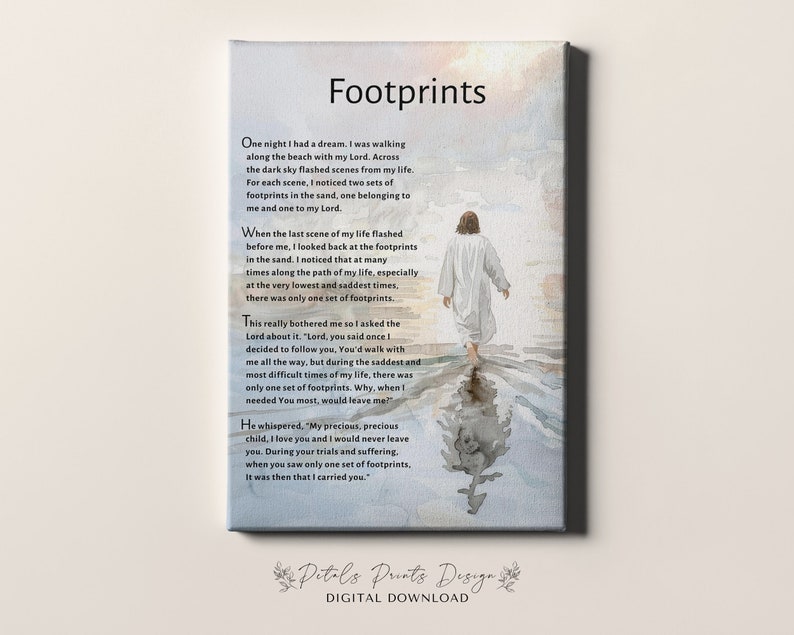 Footprints Poem Print: Watercolor Jesus, Good Shepherd (Digital Download) image 2