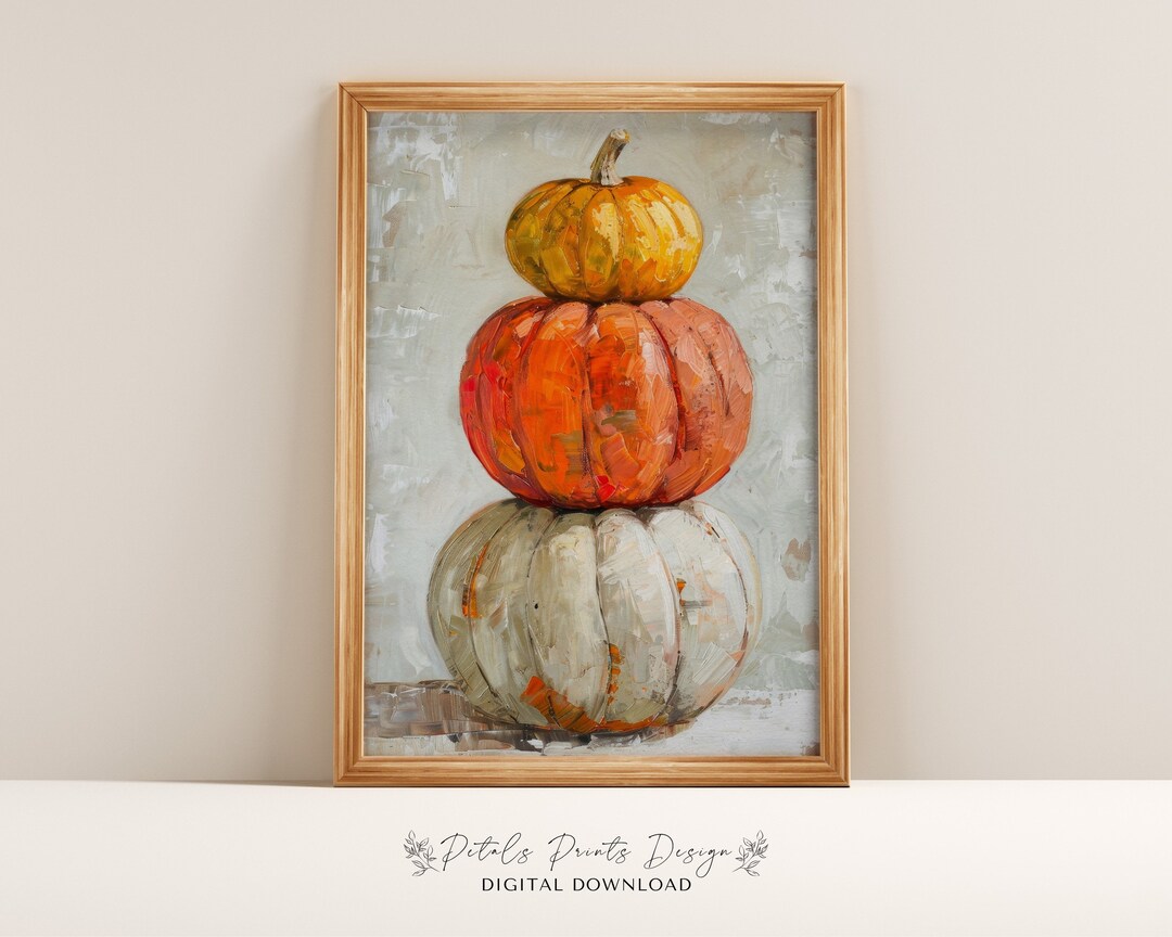 Fall Wall Decor Printable Pumpkin Still Life Painting, Rustic Fall Art ...