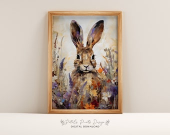 Vintage Bunny & Wildflower Art: Spring Easter Print (Digital Download)