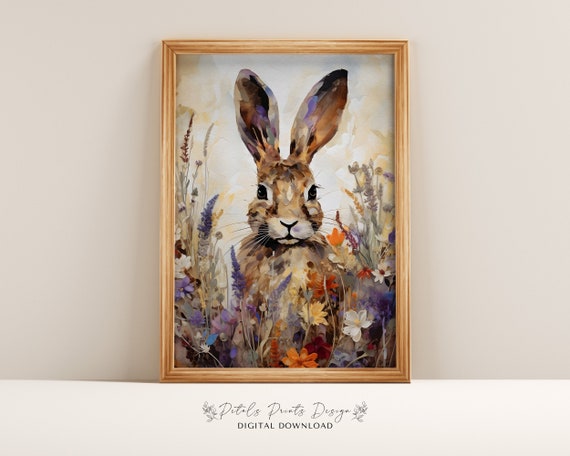 Vintage Bunny & Wildflower Art: Spring Easter Print (Digital Download)