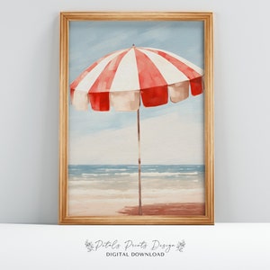Vintage Beach Print, Abstract Coastal Painting, Trendy Wall Art, Retro Coastal Printable Wall Art, Blue Apartment Decor