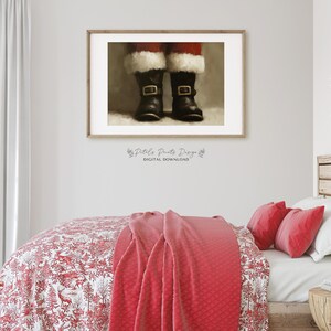 May include: A digital download of a painting of Santa's boots. The boots are brown leather with black buckles and white fur trim. The boots are set against a white background.