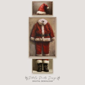 Christmas Wall Decor Printable Santa Suit Painting SET of 3 Rustic Christmas Art Collage Xmas Decor-Print Vintage Xmas Holiday Art Print