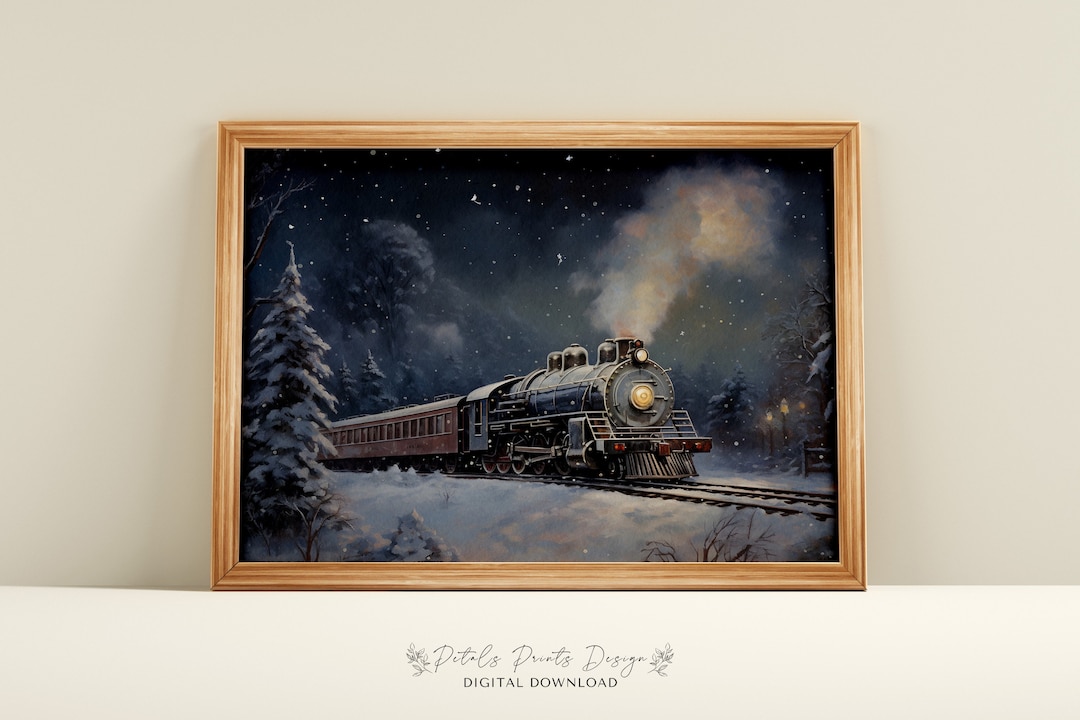 Polar Express Train Painting: Vintage Christmas Wall Art (digital ...