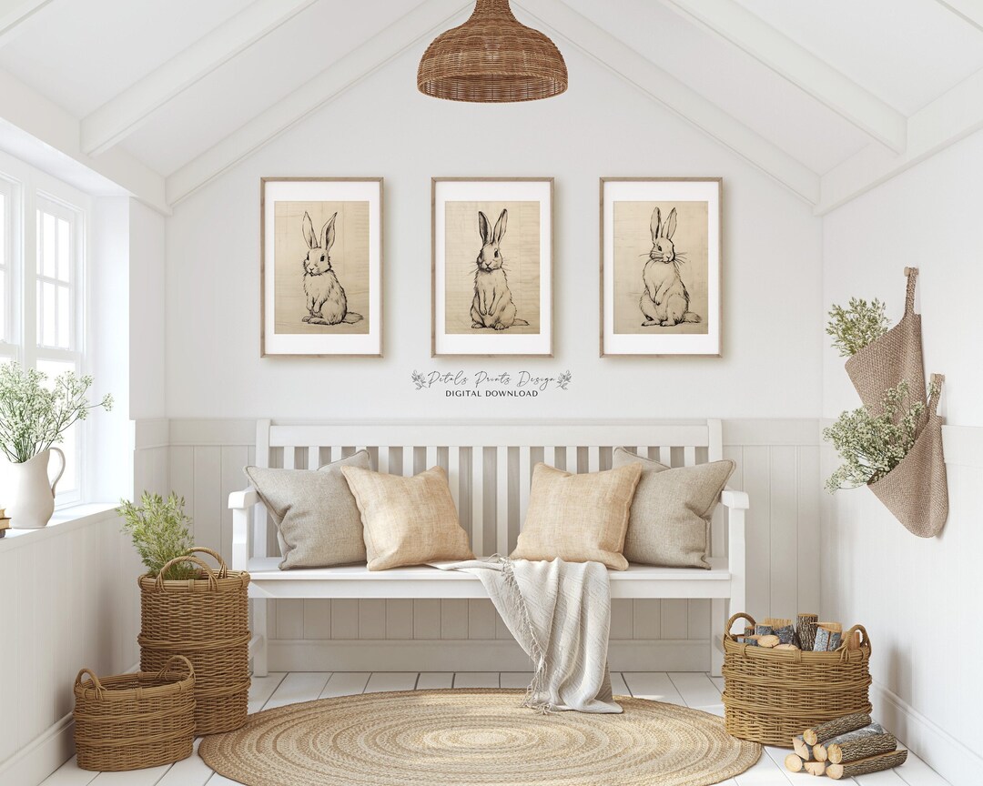 Rustic Print Rabbit Vintage Rabbit Print Set: Rustic Easter Wall Art (digital Download) - Etsy