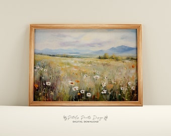 Vintage Wildflower Field Print Set: Rustic Spring Landscape (Digital Download)