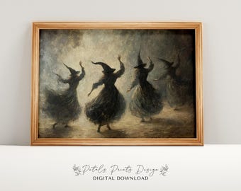 Stampa vintage di Halloween con strega: decorazione rustica da strega (download digitale)