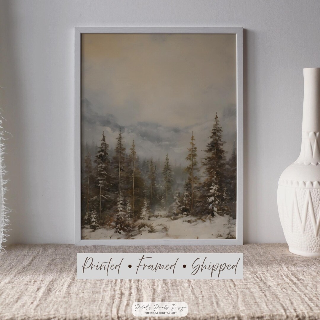 Vintage Winter Landscape Print - Snowy Forest Wall Art - Framed ...