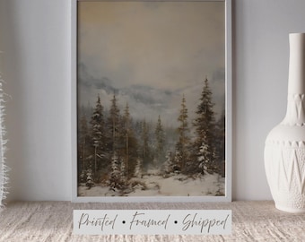 Vintage Winter Landscape Print - Snowy Forest Wall Art - Framed/Unframed - Ready to Hang Decor
