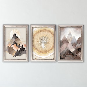 Lot d'art mural nature montagne bohème, art nature imprimable, téléchargement numérique instantané, art de la montagne, ensemble d'impressions d'art nature, ensemble d'art bohème