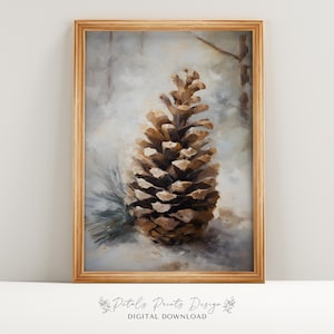 Christmas Wall Decor Printable PineCone StillLife Painting, Rustic Christmas Art, Printable Xmas Decor-Print, Vintage Xmas Holiday Art Print