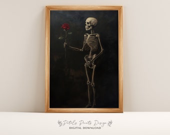 Vintage Halloween Skeleton Print: Rustic Spooky Wall Art (Digital Download)