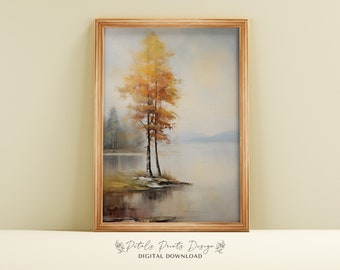 Rustic Autumn Landscape Painting: Vintage Farmhouse Wall Art (Digital Print)