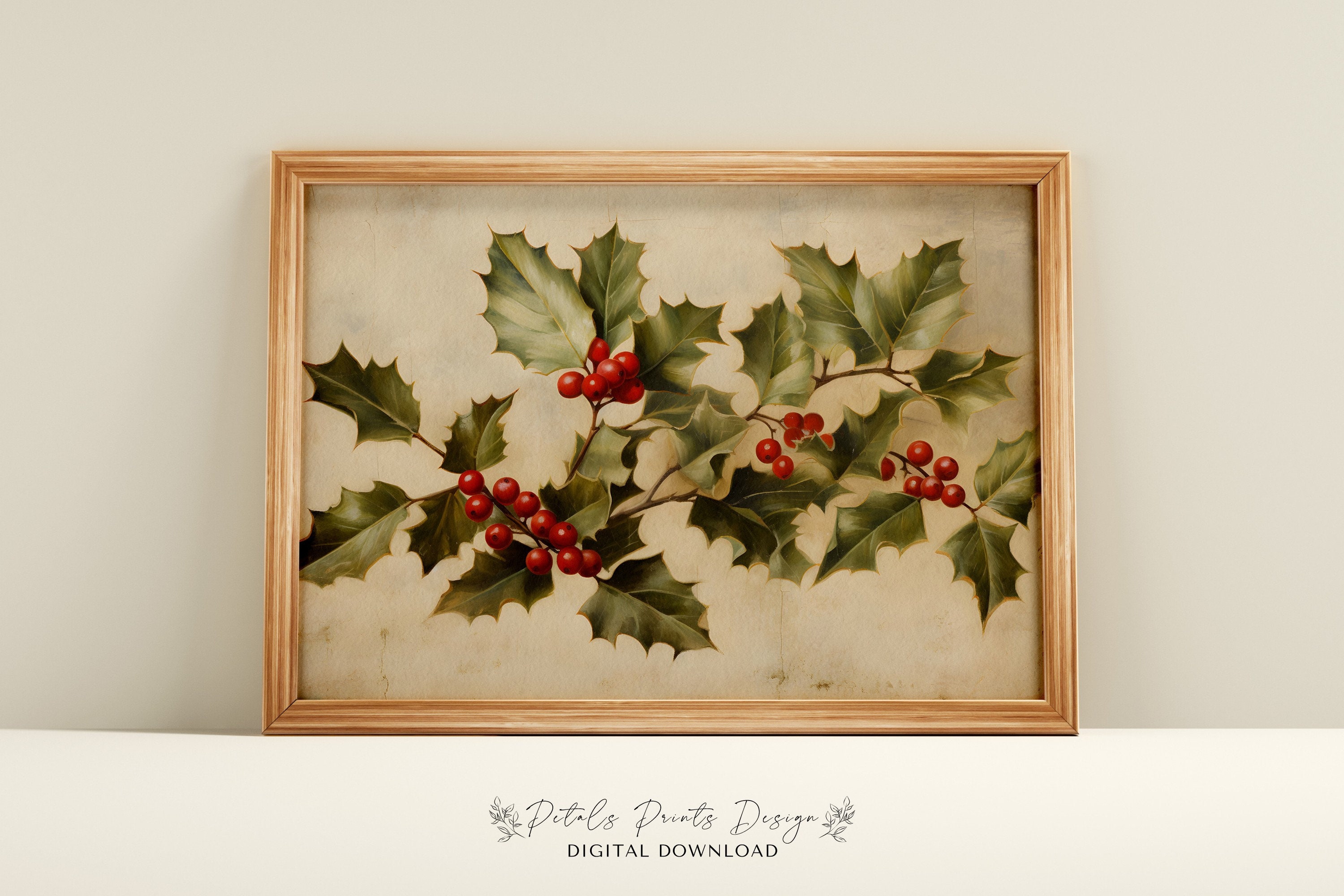 Rustic Holly Vintage Holly Christmas Art: Rustic Still Life Painting (digital ...