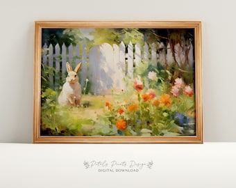 Vintage Bunny & Wildflowers Art: Spring Easter Print (Digital Download)