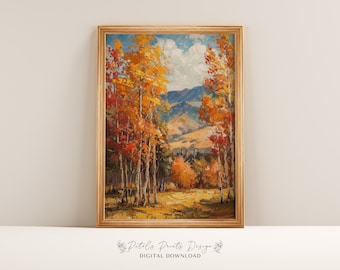 Rustic Autumn Landscape Painting: Vintage Farmhouse Wall Art (Digital Print)