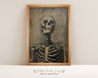 Vintage Halloween Skeleton Painting: Rustic Spooky Wall Art (Digital Download)