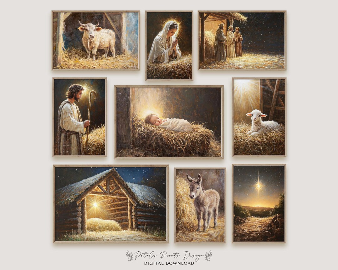 Vintage Nativity Scene Art Prints: Christmas Gallery Wall (digital ...