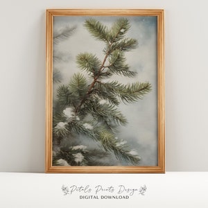Christmas Wall Decor Printable PineTree Decor Painting, Rustic Christmas Art, Printable Xmas Decor-Print, Vintage Xmas Holiday Evergreen