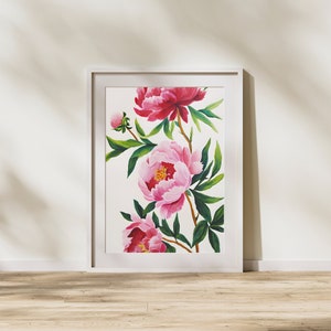 Peonie Acrylic Painting Printable Art - Floral Instant Art - Printable Art - Floral Wall Art - Instant Download - Peonies Botanical Print