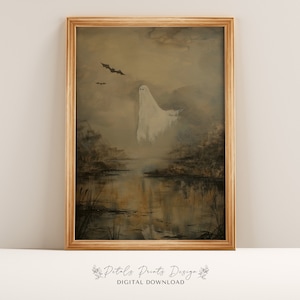 Ghosts Art Print, Halloween Art Print, Halloween Decor, Cute Ghosts in Field, Spooky Vintage Halloween, Printable Wall Art, Digital Download