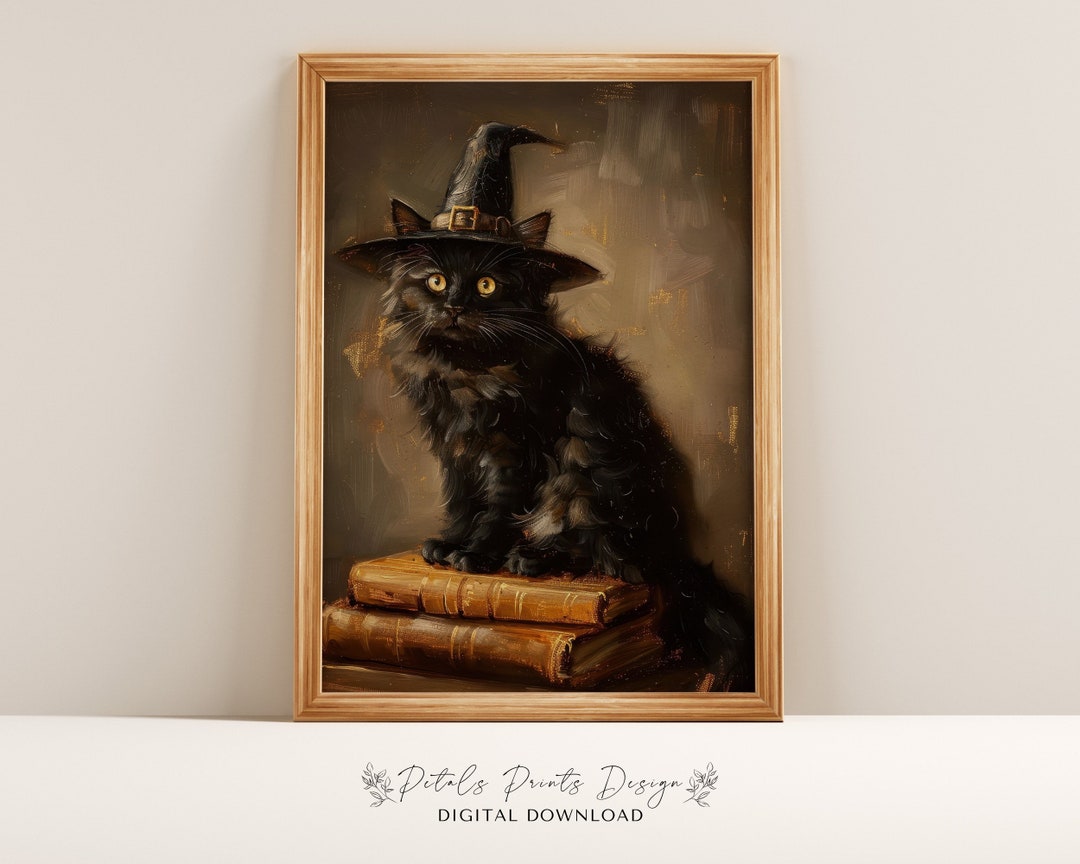 Vintage Halloween Black Cat Witch Art Print (digital Download) - Etsy