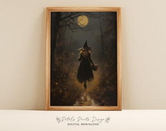 Vintage Witch Halloween Print: Rustic Witchy Decor (Digital Download)