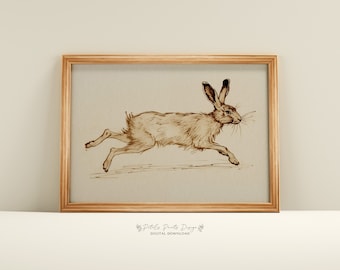 Vintage Rabbit Sketched Print: Rustic Spring Wall Art (Digital Download)