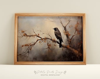 Vintage Halloween Crow Painting: Rustic Raven Art (Digital Download)