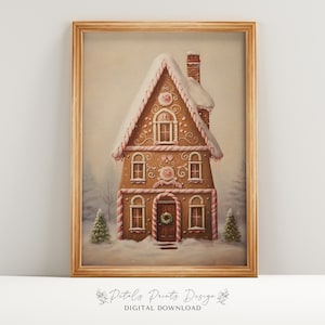 Christmas Wall Decor Printable Ginger Bread Still Life Painting, Rustic Christmas Art, Printable Xmas Decor-Print, Vintage Xmas Holiday Art