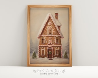 Gingerbread House Christmas Print: Vintage Holiday Wall Art (Digital Download)