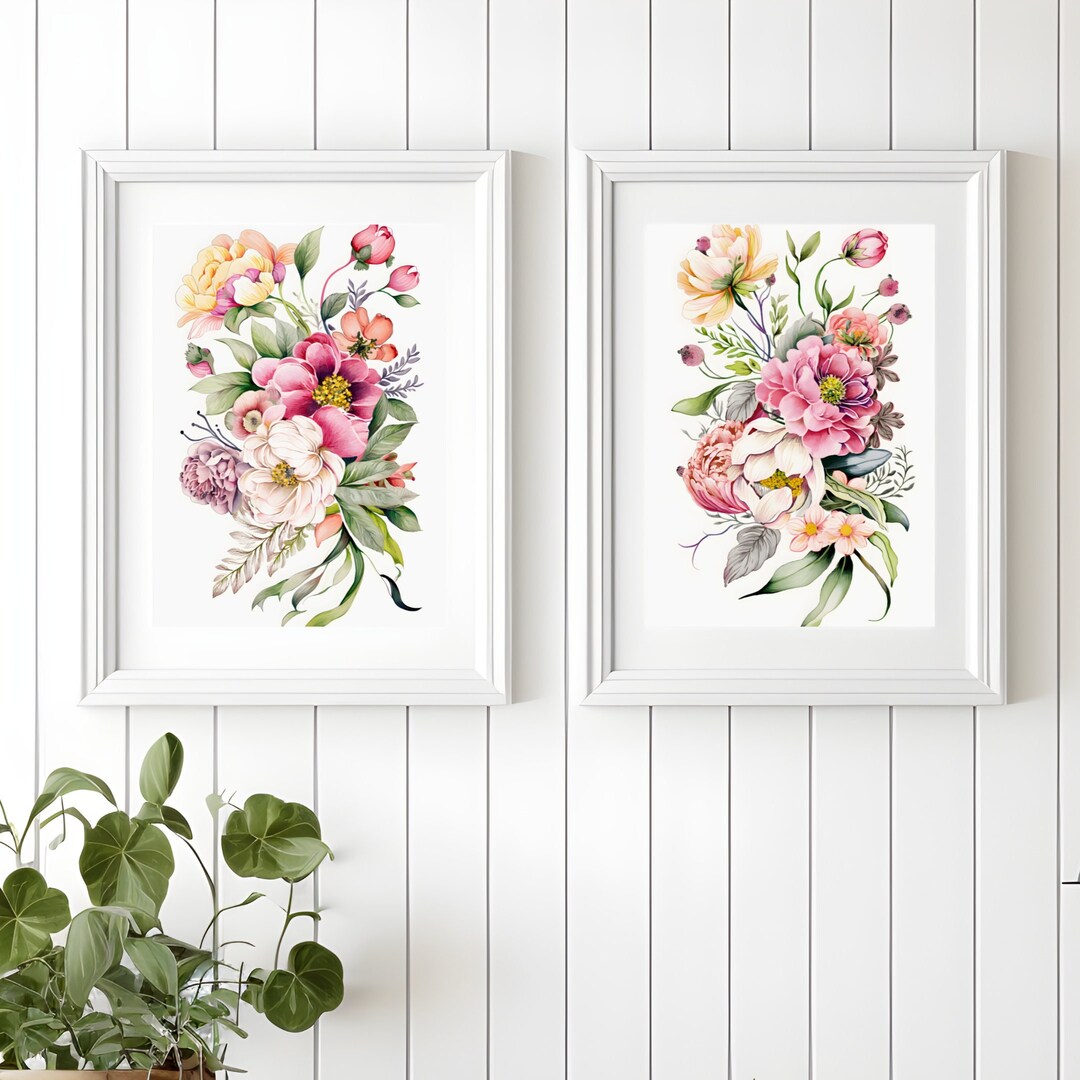 Set of 2 Floral Prints Floral Instant Art Printable Art Line Art Floral