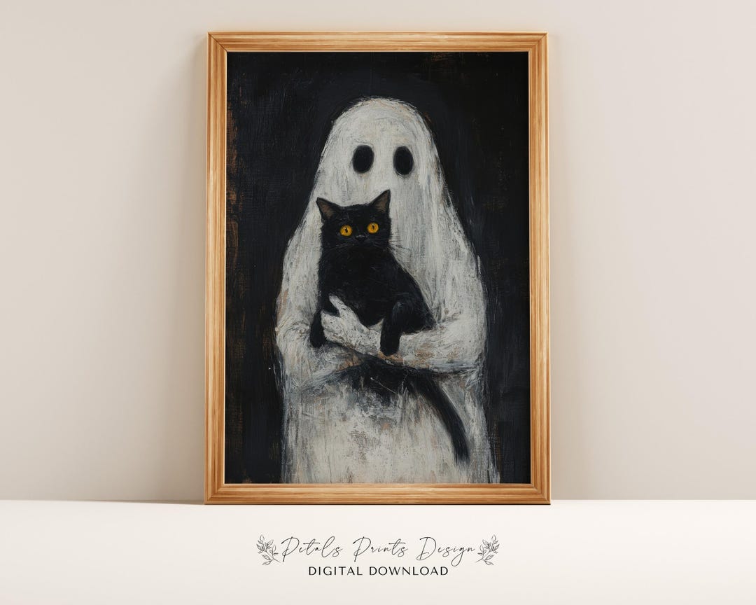 Vintage Halloween Ghost Cat Painting: Rustic Wall Art (digital Download ...
