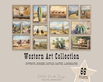 Vintage Southwestern Art Prints BUNDLE - Rustic Cowboy Ranch Decor (Digital Download)