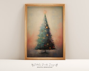 Vintage Christmas Tree Art Print: Rustic Holiday Decor (Digital Download)