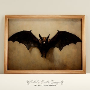 Halloween Wall Art Printable Halloween Rustic Halloween Decor Bat Halloween Painting Vintage Bat Painting Vintage Style Halloween Print