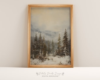 Vintage Winter Landscape Print: Snowy Forest Painting (Digital Print)