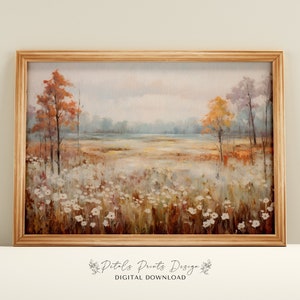 Vintage Autumn Landscape Painting: Rustic Farmhouse Fall Decor (Digital Print)
