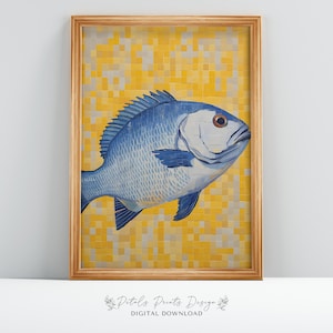 Vintage Beach Print, Abstract Coastal Painting, Trendy Wall Art, Retro Coastal Printable Wall Art, Blue Apartment Decor