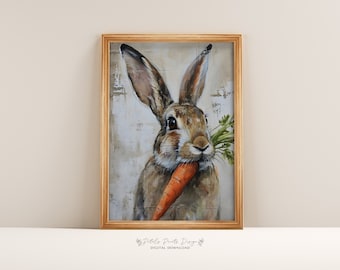 Lámina de conejo vintage: Arte rústico de Pascua para pared (descarga digital)