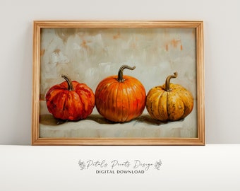 Pumpkin Still Life Painting: Rustic Autumn Wall Art (Digital Download)