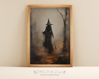Vintage Witch Halloween Print: Rustic Witchy Decor (Digital Download)