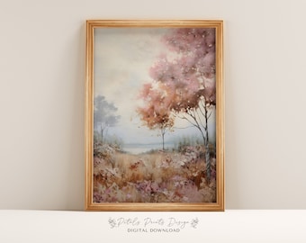 Rustic Autumn Landscape Painting: Vintage Farmhouse Wall Art (Digital Print)