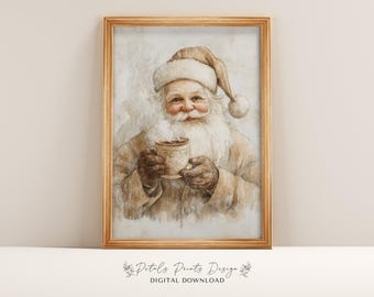 Vintage julkonsttryck med tomtemotiv: Rustik juldekoration (digital nedladdning)