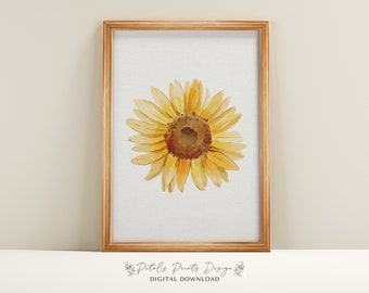 Sunflower Watercolor Painting: Rustic Fall Decor (Digital Download)