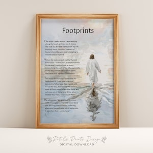 Footprints Poem, Footprints in the Sand, Watercolor Jesus Wall Art, Good Shepherd, Jesus Christ Painting, Scripture Wall Art, Christian Gift