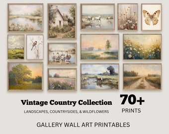 Bundle méga de mur de galerie de pays vintage, art mural imprimable rustique, peinture de pays vintage, lot téléchargeable d'arts muraux d'impression vintage