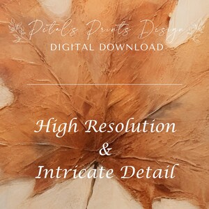 May include: A digital download of a high-resolution, intricate painting of a brown maple leaf. The text "Petals Prints Design" and "Digital Download" is at the top of the image. The text "High Resolution & Intricate Detail" is at the bottom of the image.